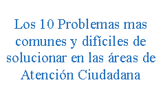 Cuadro de texto: Los 10 Problemas mas comunes y dif�ciles de solucionar en las �reas de Atenci�n Ciudadana